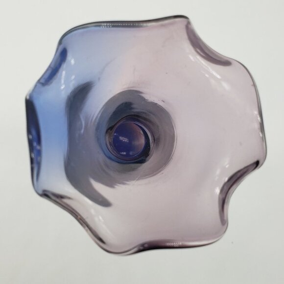 Blue Amethyst Swirl Ruffled Top Art Glass Bud Vase - Picture 8 of 12